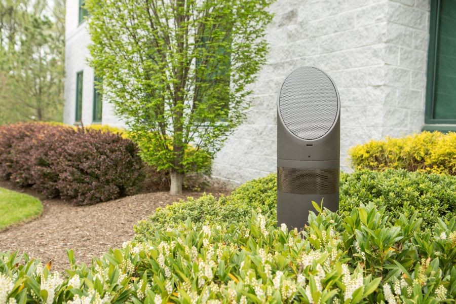 Coastal Source 3-Way Ellipse Bollard speaker in the landscape.